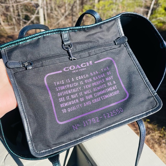 RARE COACH Hologram Metallic Petrol Large City Bag Tote Purple Green Teal Blue - Picture 12 of 16